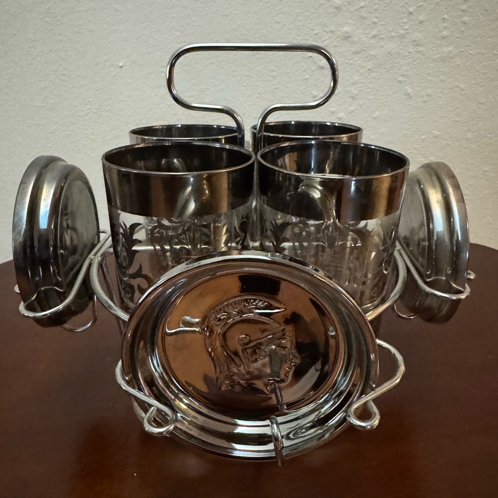 Elegant Vintage Silver Kimiko Highballs (Caddy & Coasters Set)